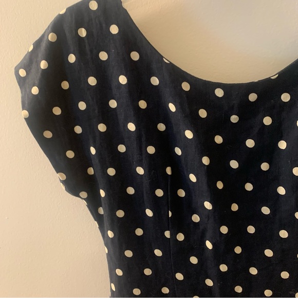 Anthropologie Lilis Closet 100% Linen Blend Polka Dot Fit n Flare Dress - Picture 2 of 11